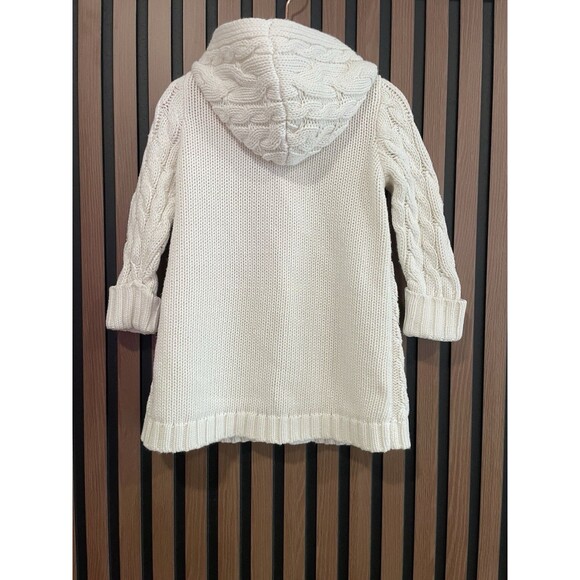 Hoodie Sweater Ecru Fisherman Cable Knit Toggle Hood Cardigan Cotton 18-24 Month - Picture 5 of 8